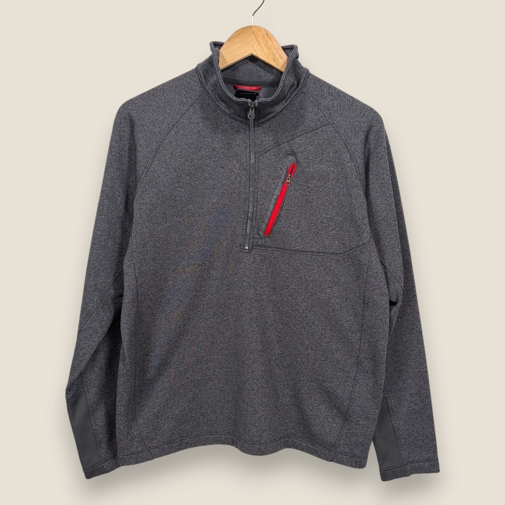 The North Face Canyonlands Quarter Zip Pullover Men Medium Gray Red Zip Pocket